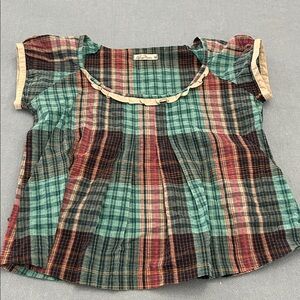 Colorful Brazilian Plaid Ruffle Blouse